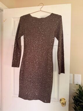 Alice + Olivia Brown Sequin Long Sleeve Bodycon Dress